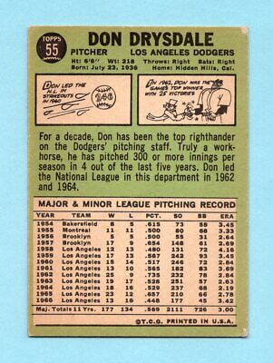 1967 Topps #55 Don Drysdale Los Angeles Dodgers Baseball Card Low Grade