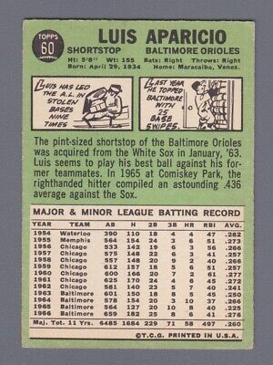 1967 Topps #60 Luis Aparicio Baltimore Orioles Baseball Card EX-EX+