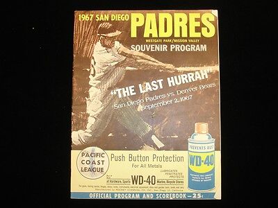 September 2, 1967 Denver Bears @ San Diego Padres PCL Minor League Program