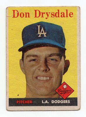 1958 Topps #25 Don Drysdale Los Angeles Dodgers Baseball Card Low Grade