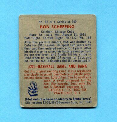 1949 Bowman #83 Bob Scheffing Chicago Cubs Baseball Card VG