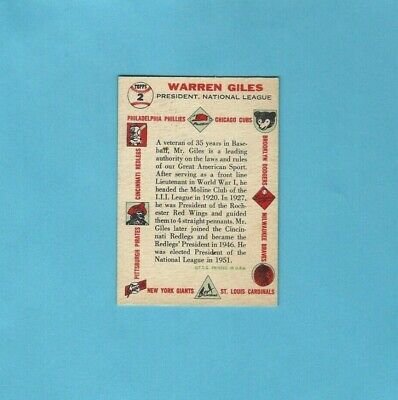 1956 Topps #2 Warren Giles NL President Baseball Card EX