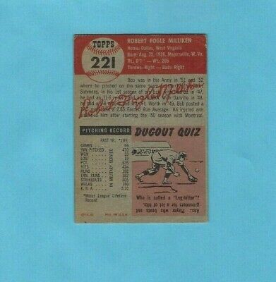 1953 Topps #221 Bob Milliken Brooklyn Dodgers Baseball Card  VG
