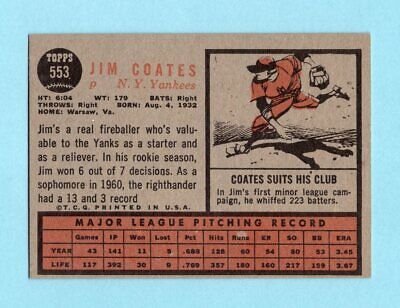 1962 Topps #553 Jim Coates New York Yankees High Number Baseball Card NM o/c    