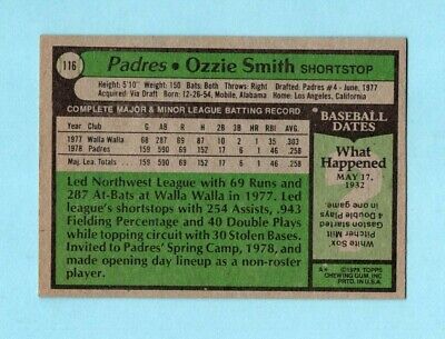 1979 Topps #116 Ozzie Smith San Diego Padres Rookie Baseball Card Ex/Mt     