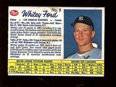 1962 Post Cereal Canadian BB Card #9 Whitey Ford Error Los Angeles Dodgers EX-MT