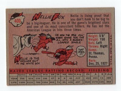 1958 Topps #400 Nellie Fox Chicago White Sox Baseball Card EX+ o/c