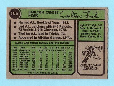 1974 Topps #105 Carlton Fisk Boston Red Sox Baseball Card Ex/Mt 