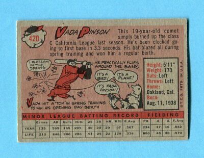 1958 Topps #420 Vada Pinson Cincinnati Reds Rookie Baseball Card Vg/Ex wrk mk ft