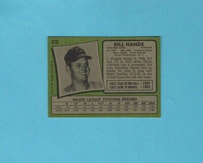 1971 Topps #670 Bill Hands Chicago Cubs High Number Baseball Card NM