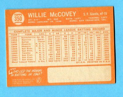 1964 Topps #350 Willie McCovey San Francisco Giants Baseball Card Ex+ 