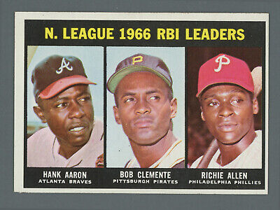 1967 Topps #242 1966 NL RBI Leaders Aaron Clemente Allen Baseball Card NM o/c