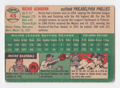 1954 Topps #45 Richie Ashburn Philadelphia Phillies Baseball Card VG