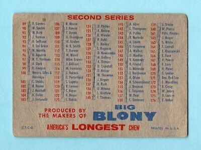 1957 Topps Checklist 1st & 2nd Series Big Blony ad Baseball Card Low Grade