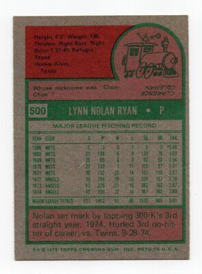 1975 Topps #500 Nolan Ryan California Angels Baseball Card EX-EX+ o/c