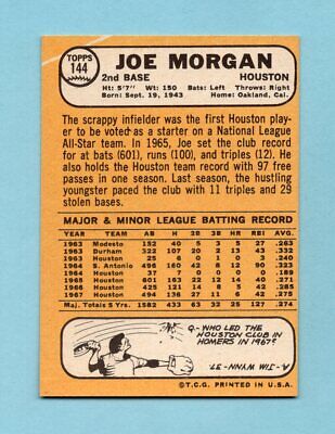 1968 Topps #144 Joe Morgan Houston Astros Baseball Card NM o/c 