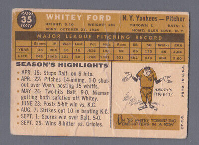 1960 Topps #35 Whitey Ford New York Yankees Baseball Card Low Grade