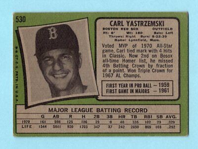 1971 Topps #530 Carl Yastrzemski Boston Red Sox Baseball Card Vg/Ex  