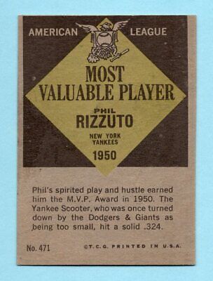 1961 Topps #471 Phil Rizzuto MVP New York Yankees Baseball Card NM o/c  