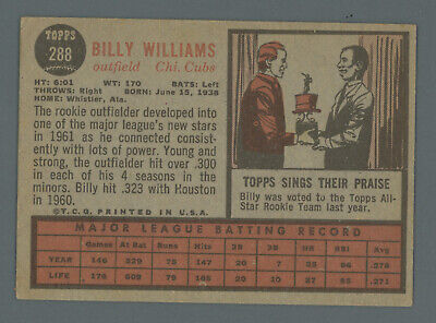 1962 Topps #288 Billy Williams Chicago Cubs Baseball Card EX - EX+