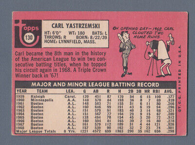 1969 Topps #130 Carl Yastrzemski Boston Red Sox Baseball Card G/VG  