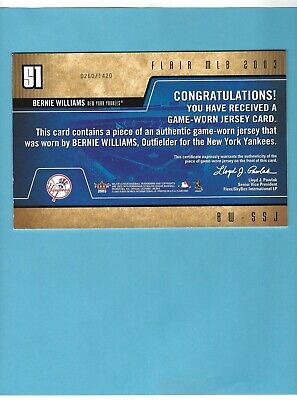 2003 Flair Sweet Swatch Oversized Bernie Williams New York Yankees Baseball Card