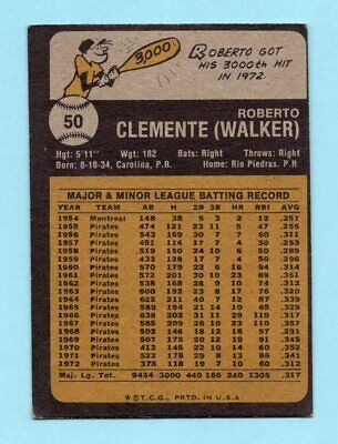 1973 Topps #50 Roberto Clemente Pittsburgh Pirates Baseball Card EX+ o/c 