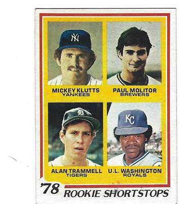 1978 Topps #707 Rookie Shortstops Molitor Trammell Baseball Card EX/MT
