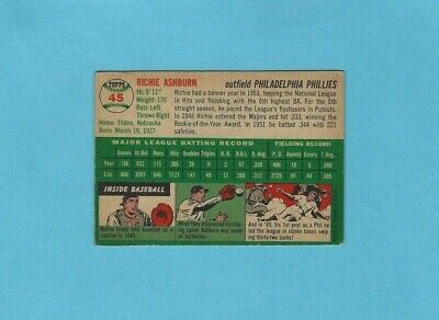 1954 Topps #45 Richie Ashburn Philadelphia Phillies Baseball Card Vg/Ex