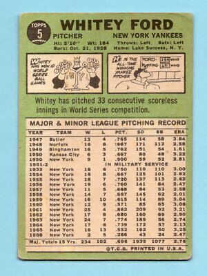 1967 Topps #5 Whitey Ford New York Yankees Baseball Card VG    