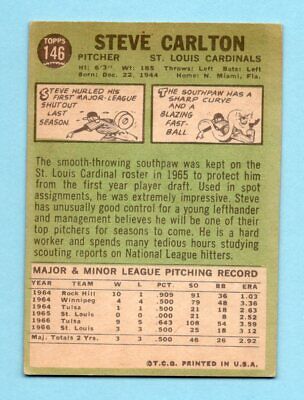 1967 Topps #146 Steve Carlton St. Louis Cardinals Baseball Card EX 