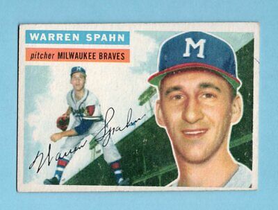 1956 Topps #10 Warren Spahn Milwaukee Braves Baseball Card EX-EX+ dia shp mk rb