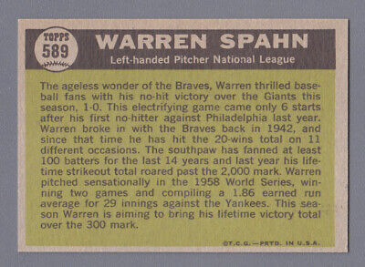 1961 Topps #589 Warren Spahn All-Star High Number Baseball Card NM o/c  