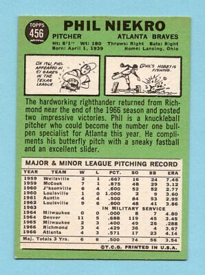 1967 Topps #456 Phil Niekro Atlanta Braves Baseball Card EX+      