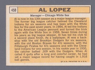 1963 Topps #458 Al Lopez Chicago White Sox Semi-High Number Baseball Card EX