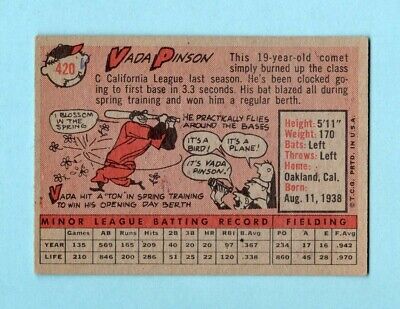 1958 Topps #420 Vada Pinson Cincinnati Reds Rookie Baseball Card EX prt mk pmob