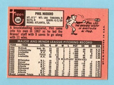 1969 Topps #355 Phil Niekro Atlanta Braves Baseball Card EX+  