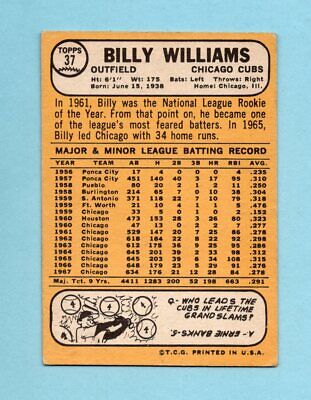 1968 Topps #37 Billy Williams Chicago Cubs Baseball Card Vg/Ex 