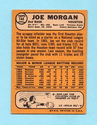 1968 Topps #144 Joe Morgan Houston Astros Baseball Card EX+  