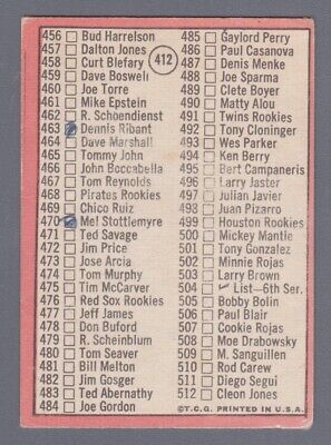 1969 Topps #412 5th Series Checklist Mickey Mantle Baseball G/VG  