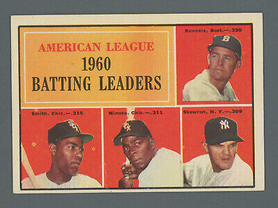 1961 Topps #42 1960 AL Batting Leaders Minnie Minoso & others Baseball Card NM 