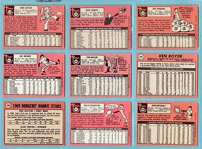 1969 Topps Los Angeles Dodgers Lot of 25 Different Baseball Cards Vg/Ex - NM  