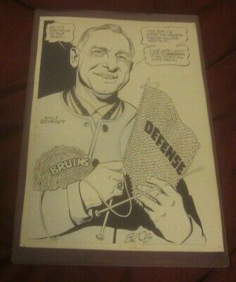 Vintage Milt Schmidt Boston Bruins NHL Hockey 10x14 Original Artwork