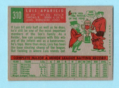 1959 Topps #310 Luis Aparicio Chicago White Sox Baseball Card Vg/Ex