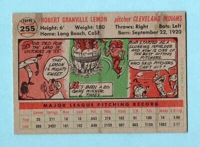 1956 Topps #255 Bob Lemon Cleveland Indians Baseball Card Ex/Mt