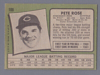 1971 Topps #100 Pete Rose Cincinnati Reds Baseball Card EX+ ap wrks    