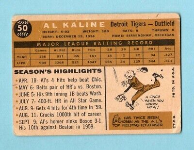 1960 Topps #50 Al Kaline Detroit Tigers Baseball Card Low Grade    