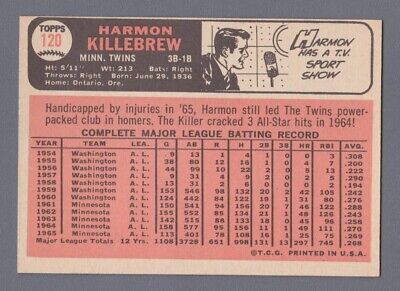 1966 Topps #120 Harmon Killebrew Minnesota Twins Baseball Card NM o/c 