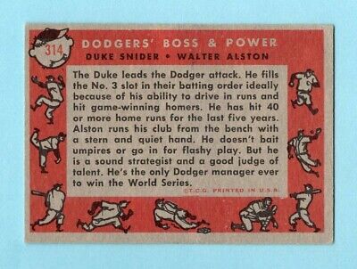 1958 Topps #314 Duke Snider & Walter Alston LA Dodgers Baseball Card EX+