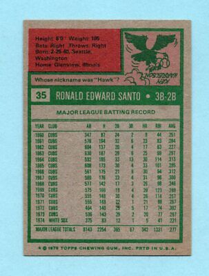 1975 Topps #35 Ron Santo Chicago White Sox Baseball Card NM